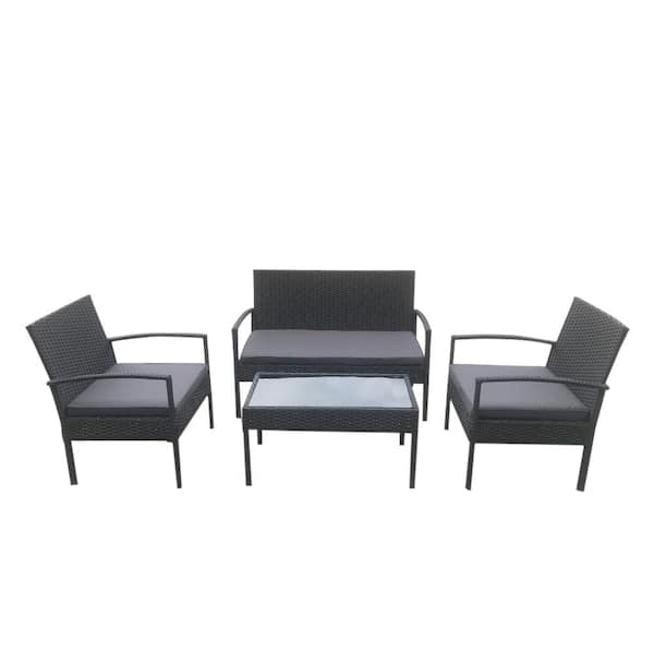 TIRAMISUBEST 4-Piece Wicker Patio Conversation Set with Dark Gray Cushions