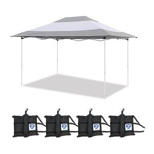 14 ft. x 10 ft. Gray and White Outdoor Canopy and Wrap-Around Leg Weight Bags