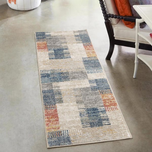 Winsor Julien Multi-Colored 3 ft. x 8 ft. Abstract Patchwork Indoor Runner Rug