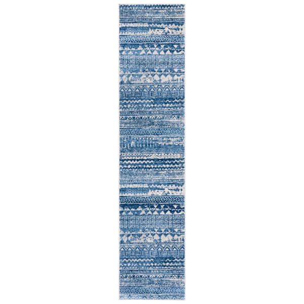 Brentwood 2 ft. x 9 ft. Blue/Ivory Distressed Striped Runner Rug