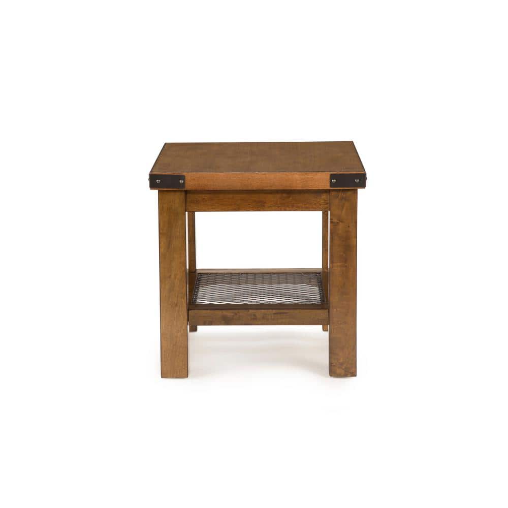 Distressed Oak and Metal Industrial Square End Table