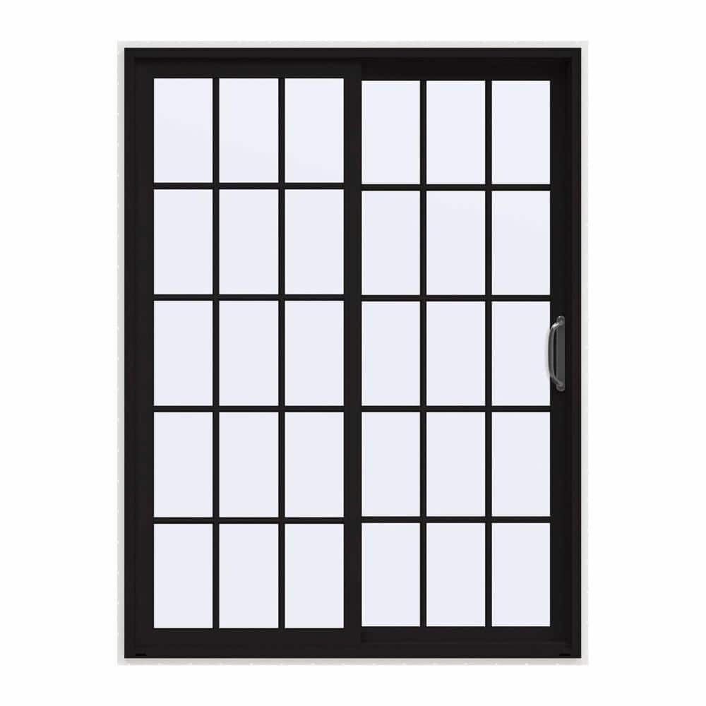 60 in. x 80 in. JELD-WEN V-4500 Contemporary Black FiniShield Vinyl Right-Hand 15 Lite Sliding Patio Door w/White Interior