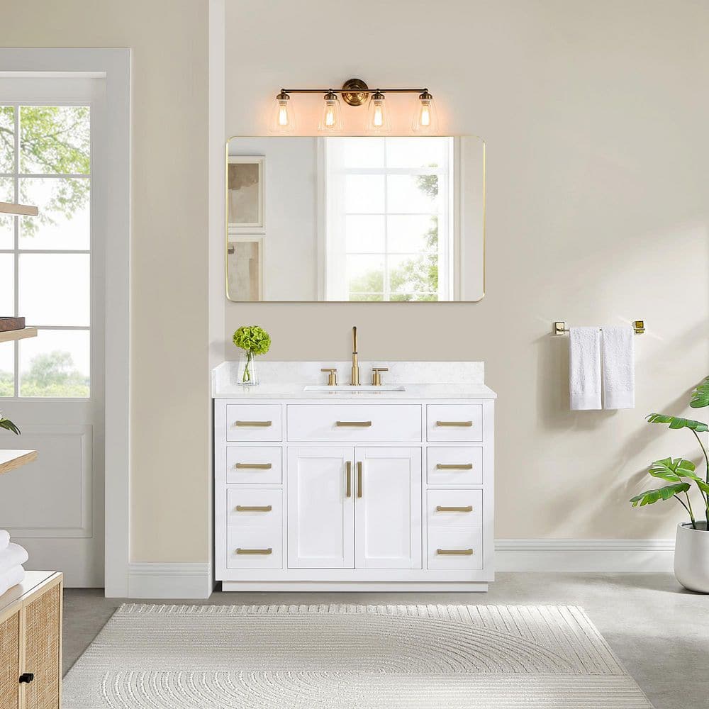 Gavino 48 in. W x 22 in. D x 34 in. H Bath Vanity in White with Grain White Composite Stone Top price history on PriceWatchPro