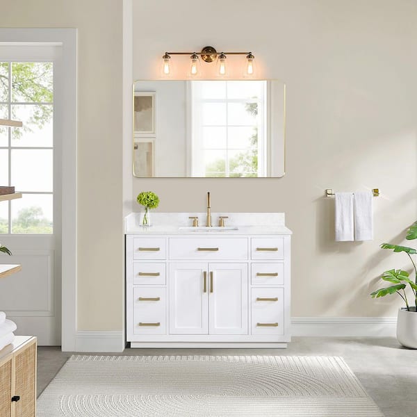 Altair Gavino 48 in. W x 22 in. D x 34 in. H Bath Vanity in White with Grain White Composite Stone Top