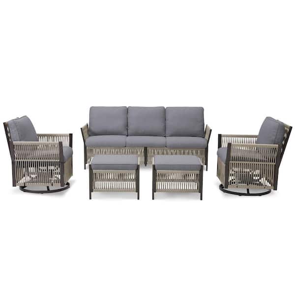 5-Piece Outdoor Chair Set Wicker Patio Conversation Set with Gray Cushions, Handwoven Wicker