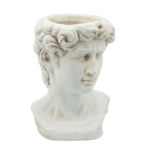 10 in. White Male Head Resin Planter with Round Opening