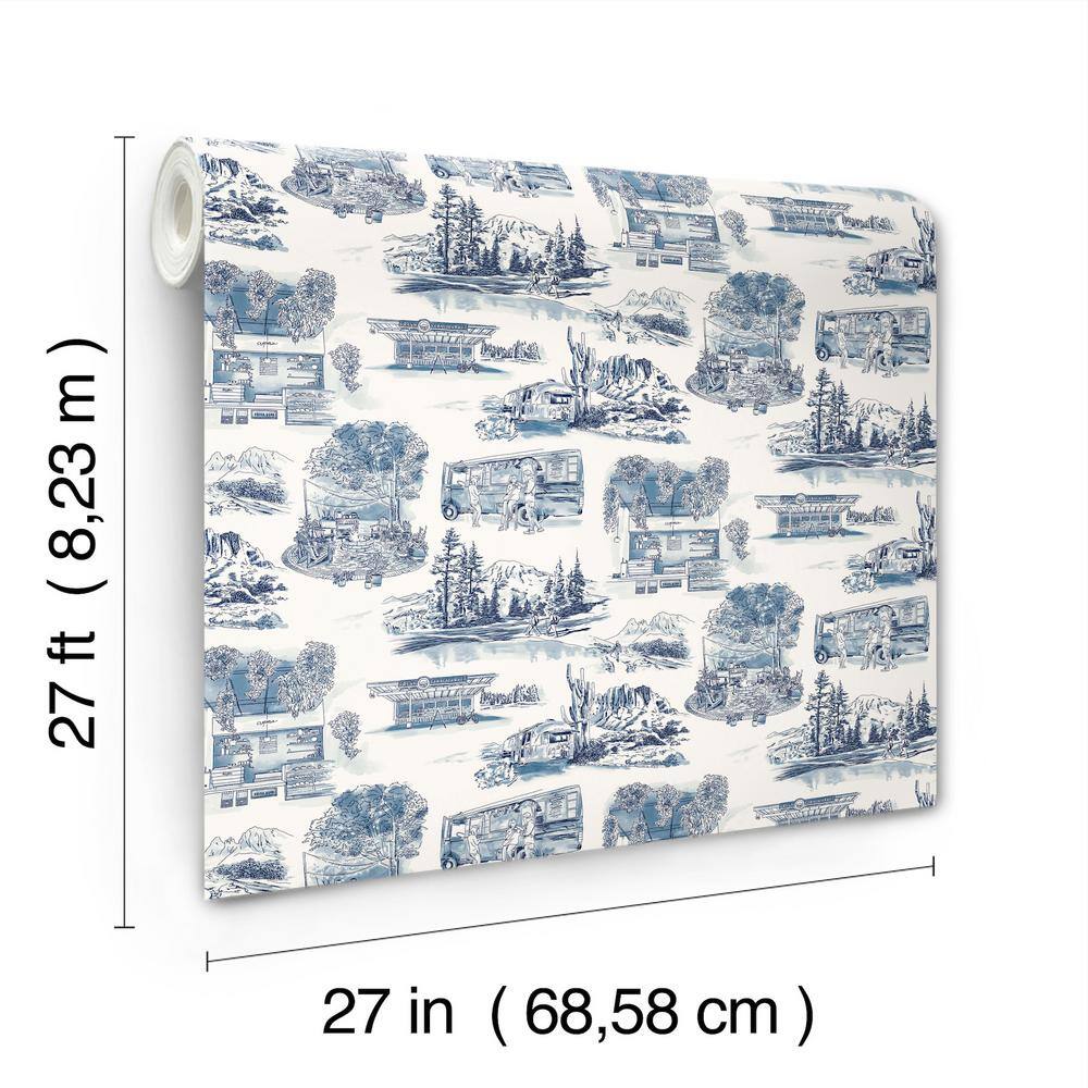 Navy Scenic Vista Toile Pre-pasted Washable Wallpaper