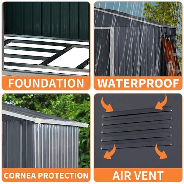 8 ft. x 6 ft. Outdoor Metal Storage Shed Garden Tool Room with Floor Base and Sliding Doors, Black (39 sq. ft.)
