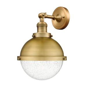 Franklin Restoration Hampden 9 in. 1-Light Brushed Brass Wall Sconce with Seedy Glass Shade
