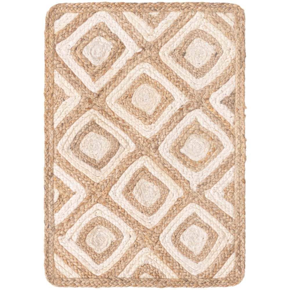 Handmade Ivory and Brown Geometric Cotton Area Rug