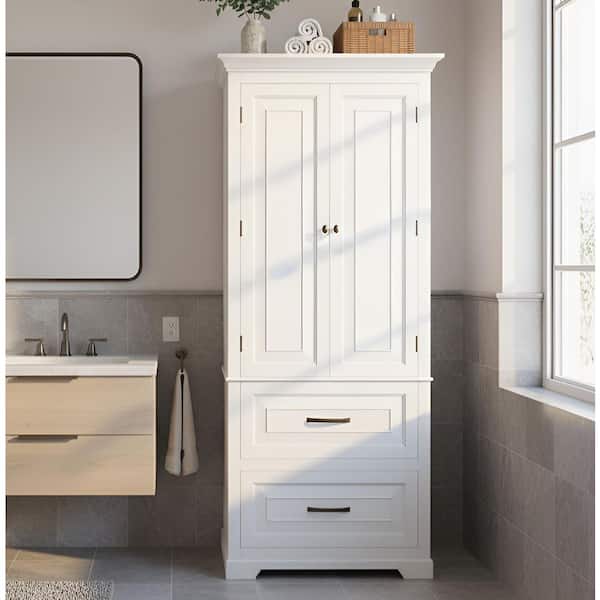 St. James 24 in. W x 16 in. D x 62.25 in. H White Bathroom Storage Linen Cabinet with 2-Door 2-Drawer