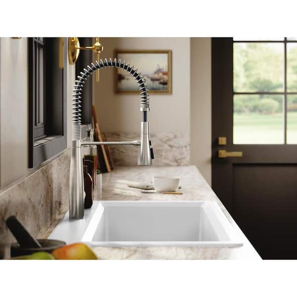 KOHLER Lassen 33 in. Drop-in/Undermount Single Bowl Granite Composite Kitchen Workstation Sink in Matte Black with Accessories