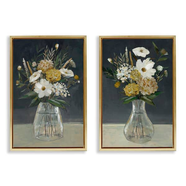 Muted Bouquet Vases by Hannah Dawson 2 Pieces Gold Floater Frame Nature Graphic Art Print 25 in. x 17 in.