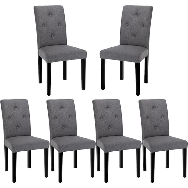VECELO Upholstered Dining Chairs Set, Modern Fabric and Solid Wood Legs and High Back for Kitchen/Living Room, Gray Set of 6
