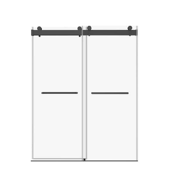 JimsMaison 60 in. W x 76 in. H Sliding Frameless Shower Door in Matte Black with Tempered Glass and Buffer