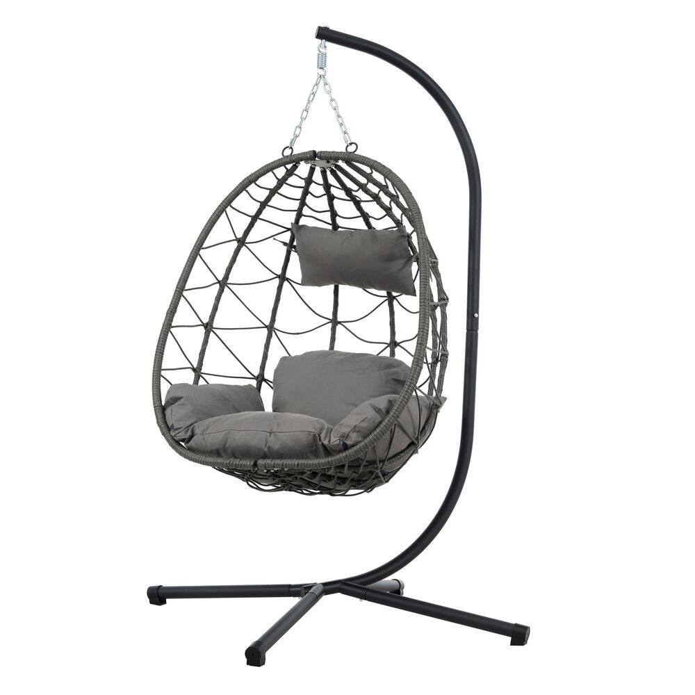1-Person Metal Patio Swing Egg Chair with Stand, Dark Gray Cushion and Pillow price history on PriceWatchPro