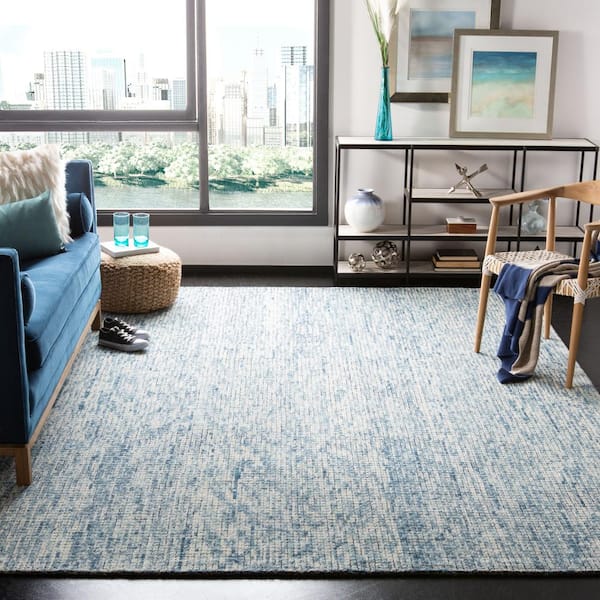 Abstract Ivory/Navy 9 ft. x 12 ft. Geometric Area Rug