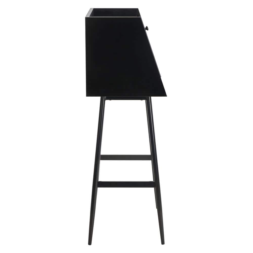 Black Wood Writing Desk with Drawer and Shelf