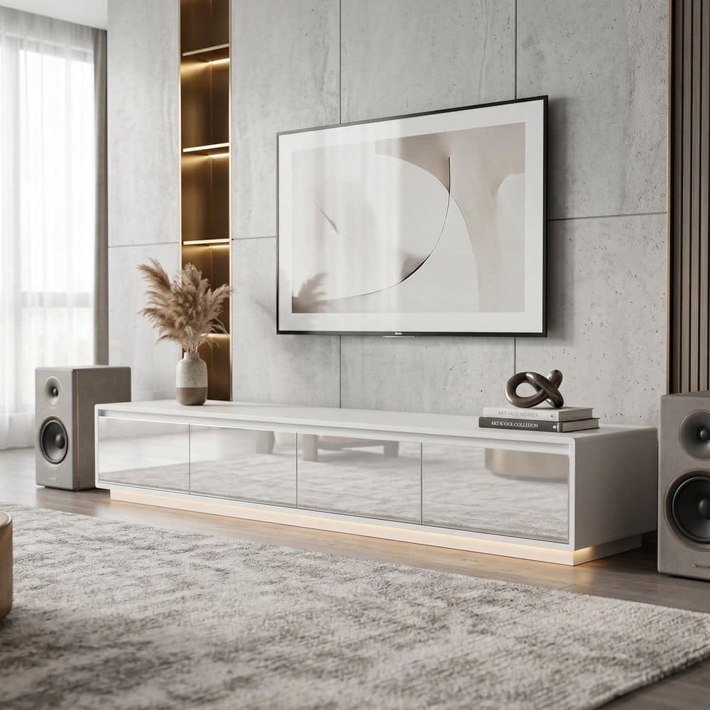 FUFU&GAGA White Mirrored Finished TV Stand Entertainment Center