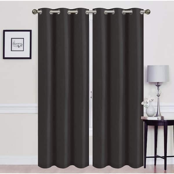 J&V TEXTILES Madonna Black Solid Polyester Thermal 76 in. W x 84 in. L Grommet Blackout Curtain Panel (2-Set)