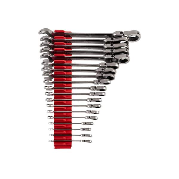 TEKTON 19-Piece (6-24 mm) Flex Head 12-Point Ratcheting Combination Wrench Set with Modular Slotted Organizer
