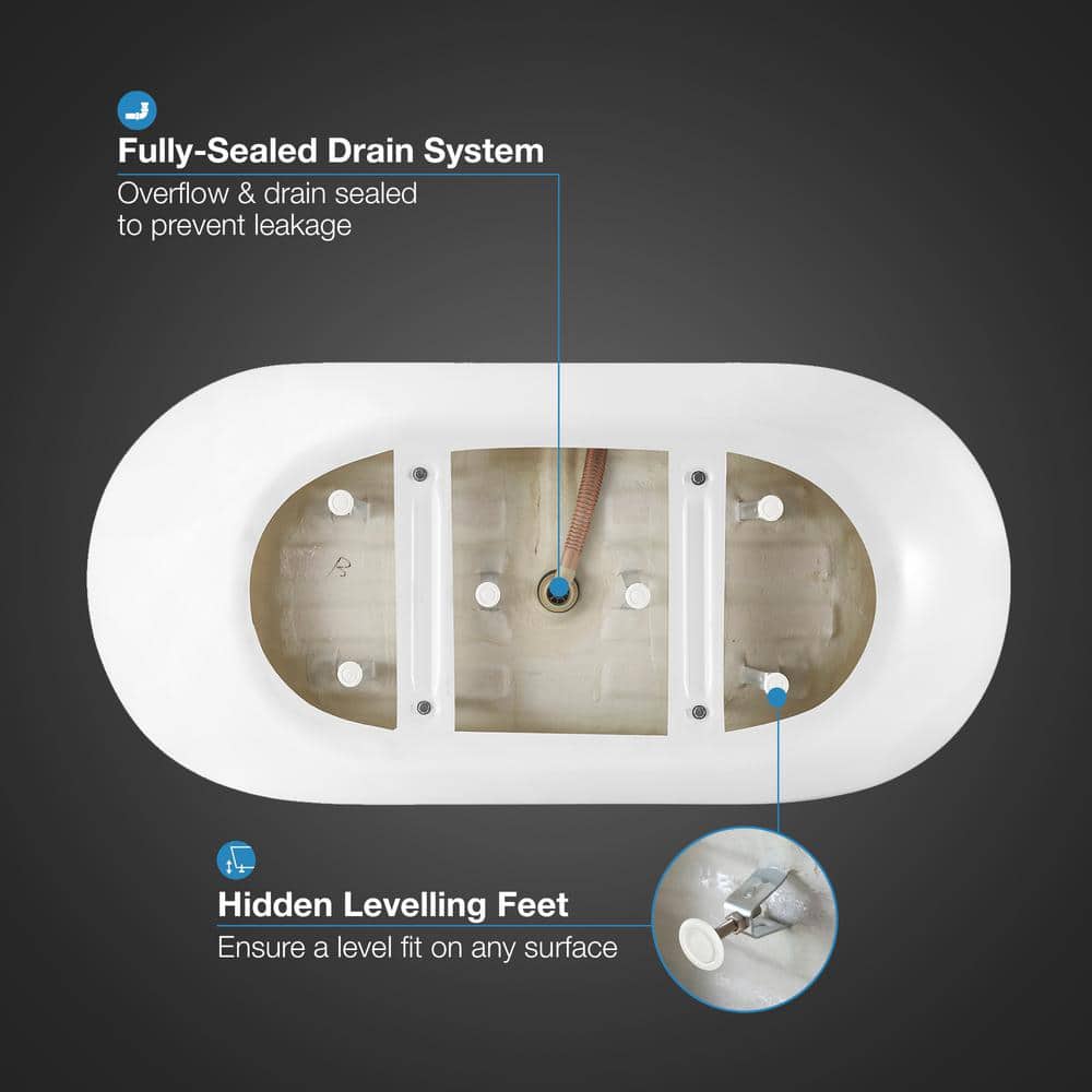 75'' White Acrylic Freestanding Soaking Bathtub