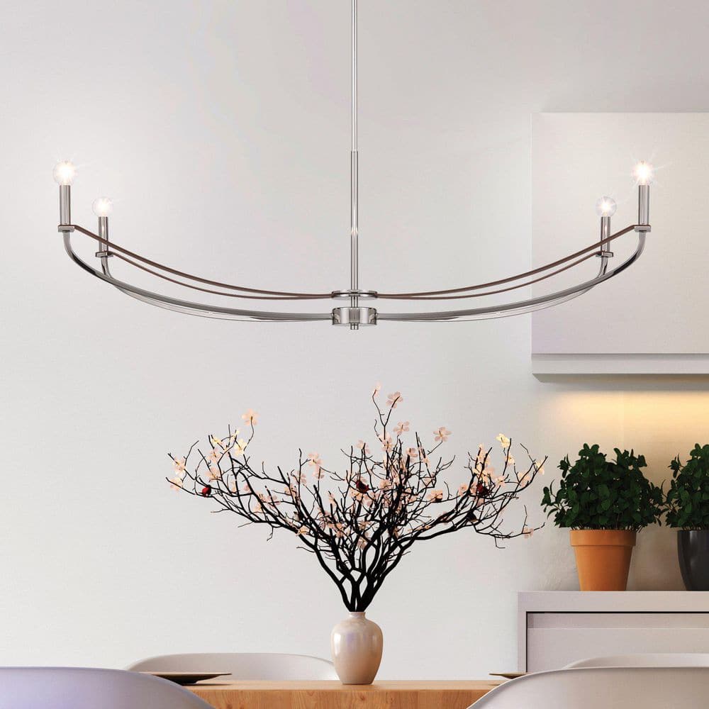 Sussex 47-inch 4-Light Polished Nickel and Dark Brown Faux Leather Linear Chandelier price history on PriceWatchPro