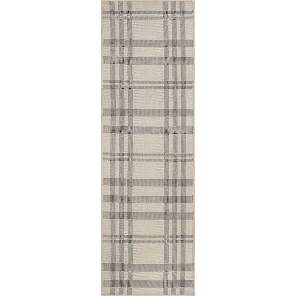 Coastal Gray/Beige 2 ft. x 7 ft. Plaid Washable Easy Jute Modern Indoor Outdoor Area Rug