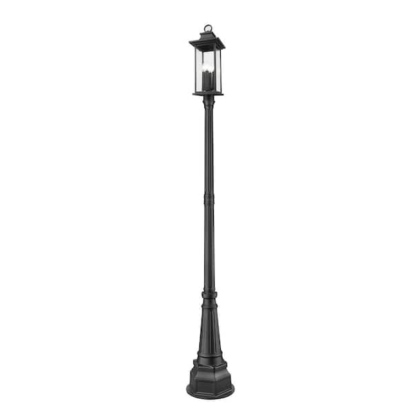 Tiberius 4 Light Black Aluminum Hardwired Weather Resistant Outdoor Post Light Set with No Bulbs Included