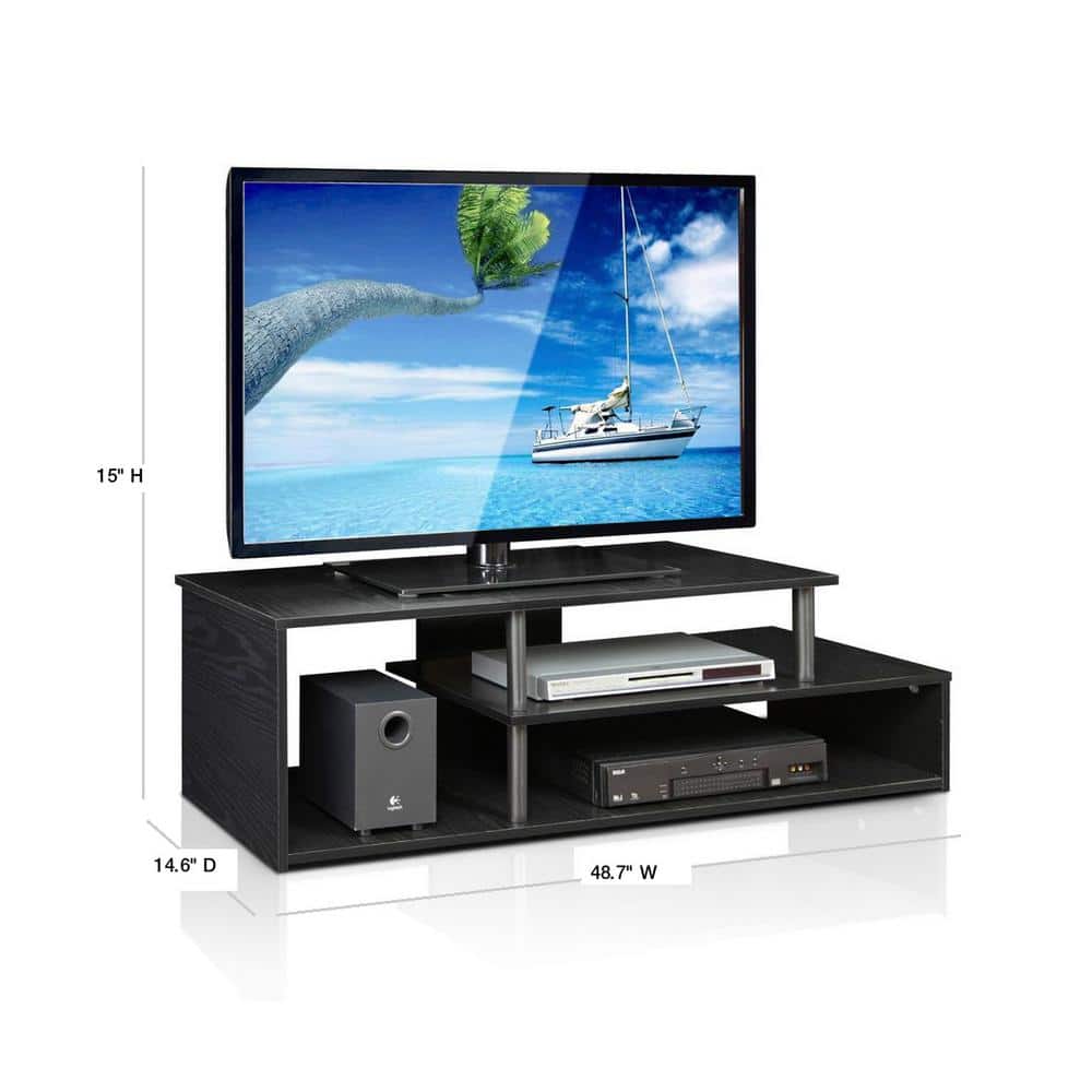 Black Geometric Design Low Rise TV Stand with Shelves