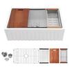 Logmey 30 x 20 in. Farmhouse Apron-Front Workstation Kitchen Sink Single Bowl White Fireclay Sink With Accessories XY-921UCS