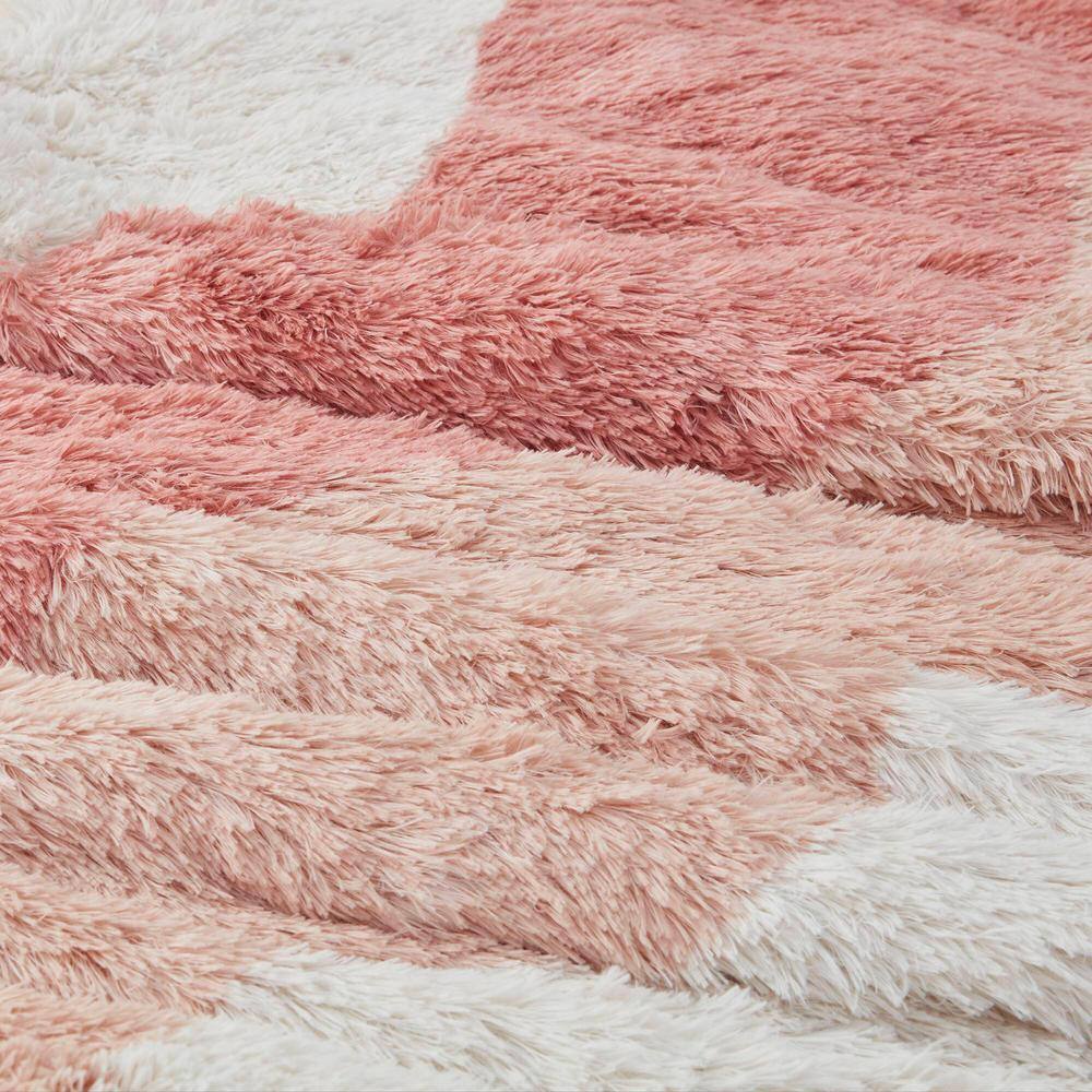 Blush Ombre Shaggy Faux Fur Queen Duvet Cover Set