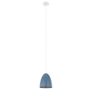 Sarabia 8 in. W x 9.5 in. H 1-Light Pastel Dark Blue Metal Dome Pendant Light with Silver Interior