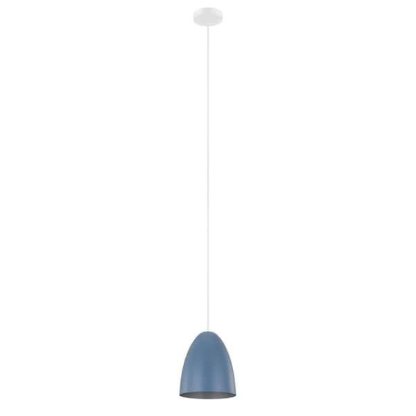 Sarabia 8 in. W x 9.5 in. H 1-Light Pastel Dark Blue Metal Dome Pendant Light with Silver Interior