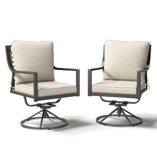 Kelsey Beige 2-Piece Ergonomic Gray Wicker Outdoor Swivel Chairs with 3 in. Rebound Sponge Cushions