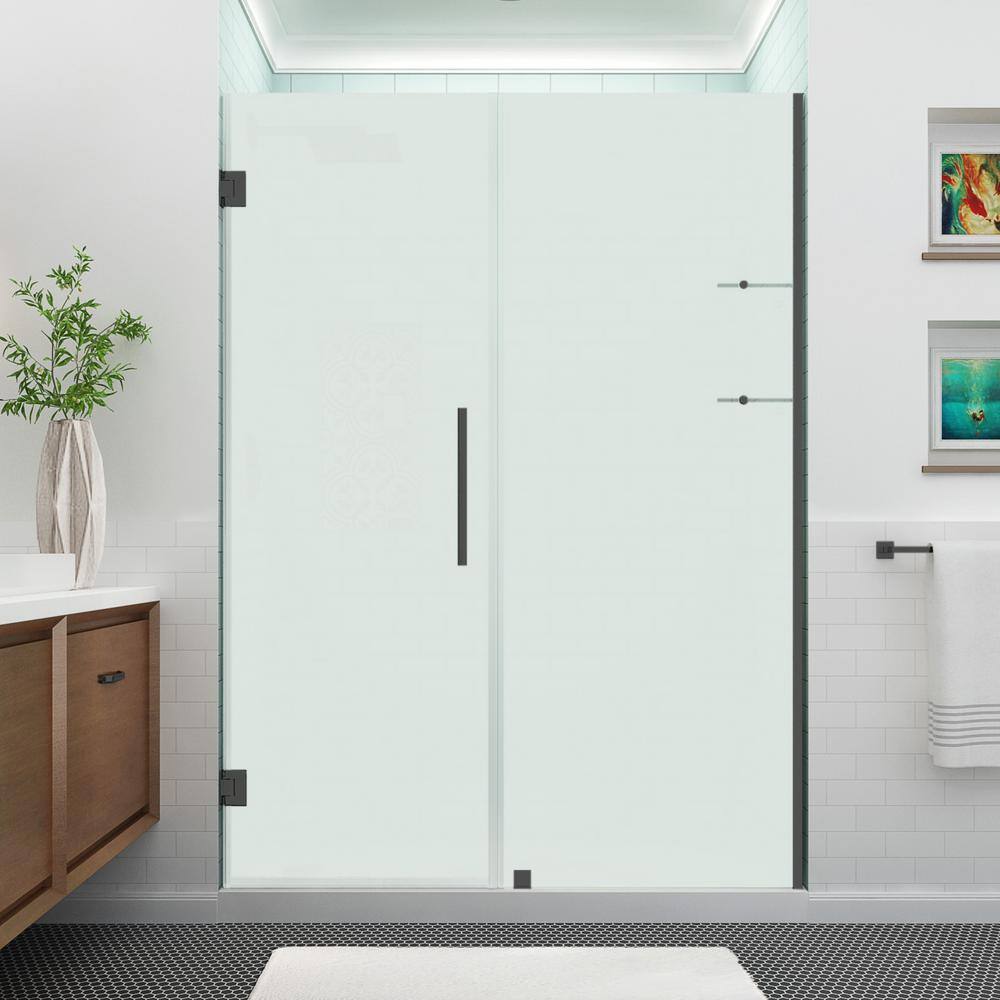 Belmore 72'' Matte Black Frameless Hinged Shower Door with Frosted Glass