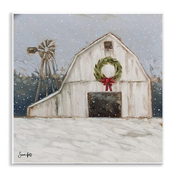 Stupell Industries Winter Barn with Snowflakes by Sara G. Designs 1 Piece Unframed Graphic Print Nature Poster Art Print 12 in. x 12 in.