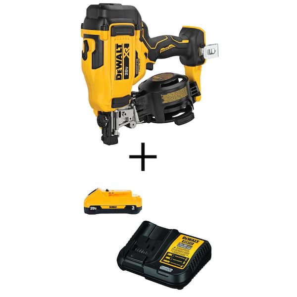 DEWALT 20V MAX Lithium-Ion 15-Degree Electric Cordless Roofing Nailer with 3.0Ah Battery Pack and Charger