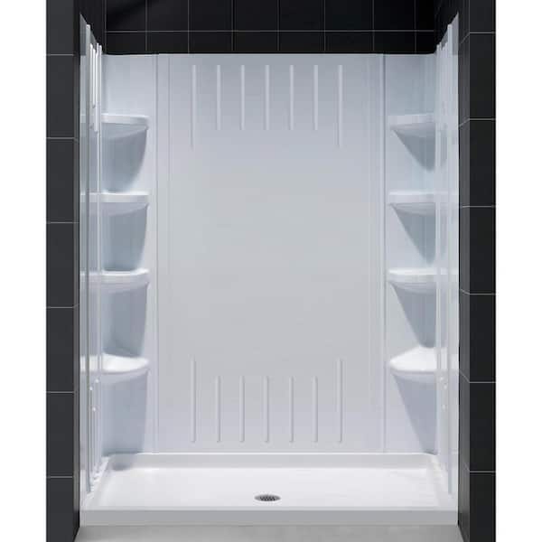 DreamLine SlimLine 60 in. x 30 in. Single Threshold Shower Pan Base in White with Center Drain and Back Walls
