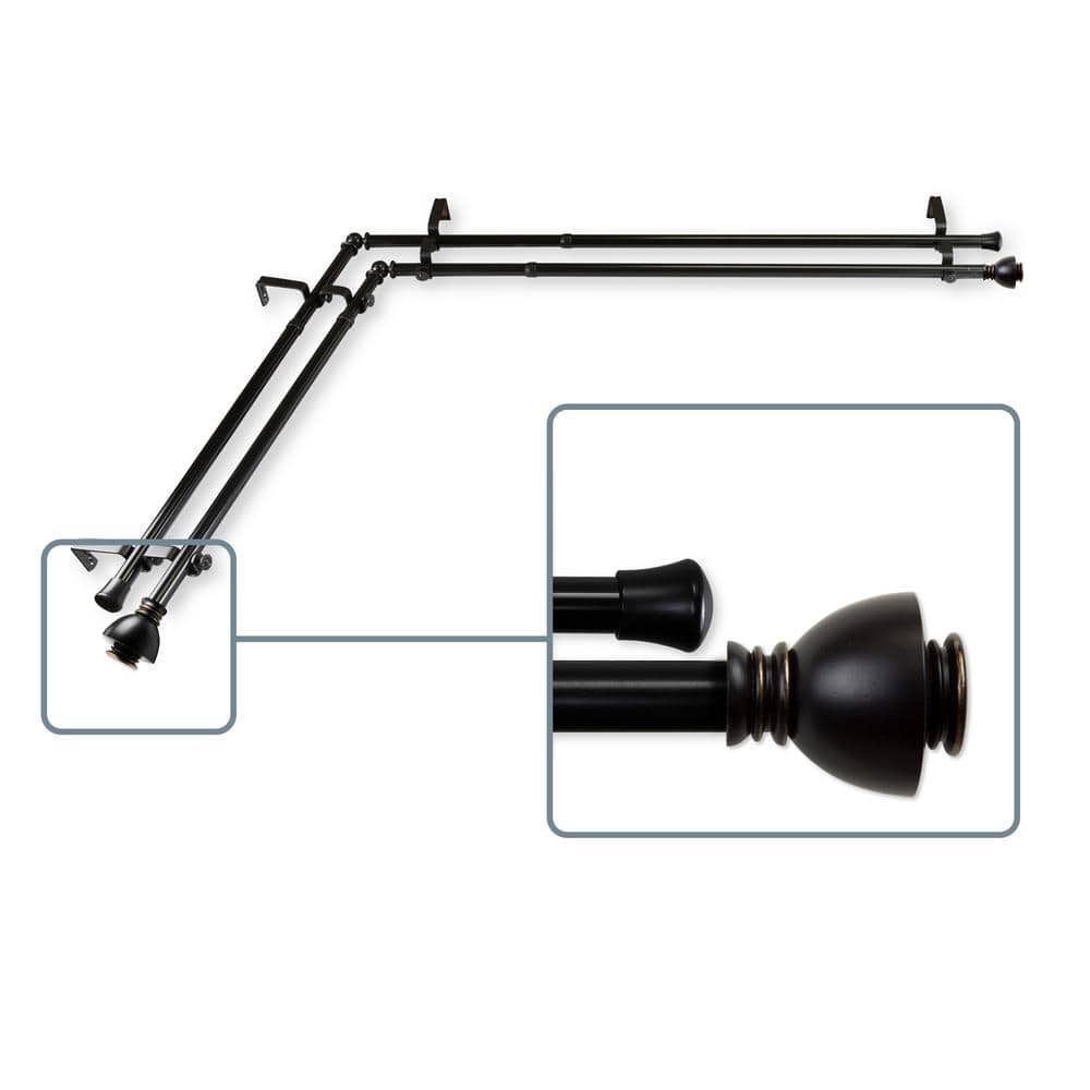28 in. to 48 in. Adjustable 13/16 in. Corner Window Double Curtain Rod in B