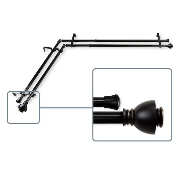 Unbranded 66 in. to 120 in. Adjustable 13/16 in. Corner Window Double Curtain Rod in Black with Friedman Finials