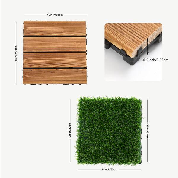 1 ft. x 1 ft. Plastic Interlock Square Deck Tile in Brown Include 36-Piece DIY and 8-Piece Simulated Lawn Tile (44-Pack)
