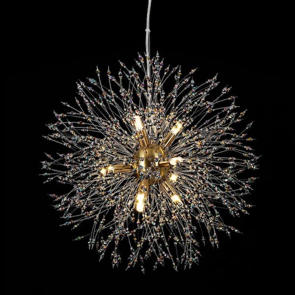 Rennnsan Oliver 9 Light Gold with Colorful Crystal Contemporary Firework Starlight Chandelier