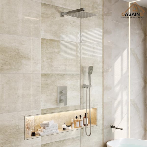 1-Handle 3-Spray Pattern 12 in Wall Mount Shower Head, Tub and Shower Faucet, Brushed Nickel (Valve Included)