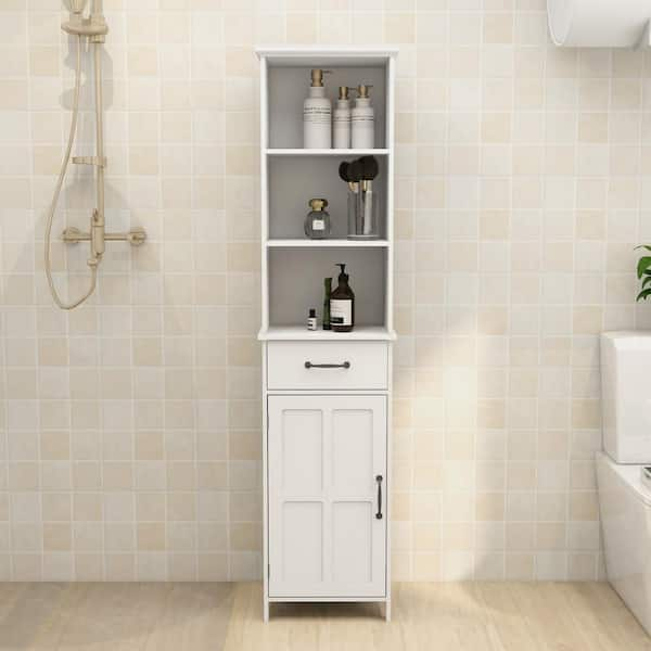 kleankin Tall Bathroom Cabinet, Slim Bathroom Storage Cabinet, Narrow Floor  Cabinet with 3 Drawers and 2 Open Shelves, Linen Tower for Small Space