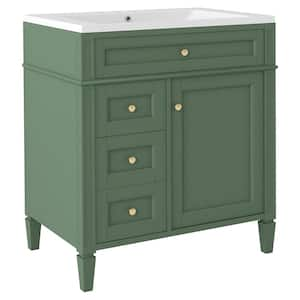 30 in. W x 18 in. D x 33 in. H Single Sink Freestanding Bath Vanity in Green with White Resin Top and Mirror