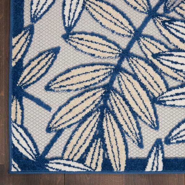6' X 9' Ivory And Blue Floral Indoor Outdoor Area Rug 6' X 9' Ivory And Blue Floral Indoor Outdoor Area Rug