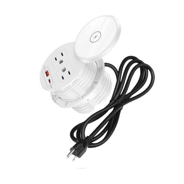 6FT Cord 2-Outlet Desk Surge Protector with 1 USB-A Port 1 USB-C Port 15W Wireless Charging for Home Office