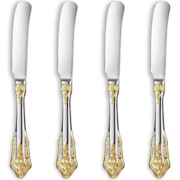 Butter Spreader (Set of 4), 18/10 Stainless Steel Butter Knife with Gold Accent, Food Grade Butter Spreader for Home