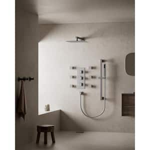 Thermostatic Valve 5-Spray 12 in. Square Shower Head High Pressure Shower System with Hand Shower in Brushed Nickel